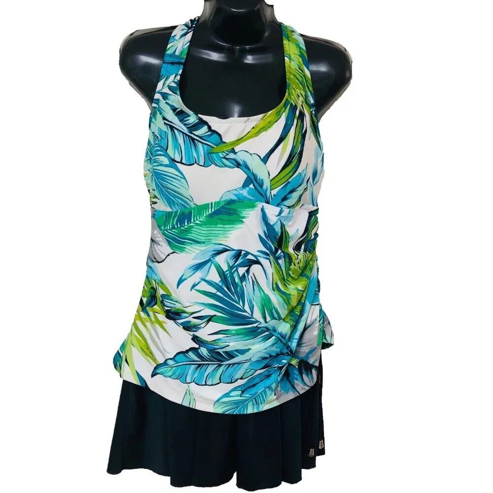 Maxine Swimdress Women 14 Swimsuit Built In Bra Skirt Tropical Beachy Flattering